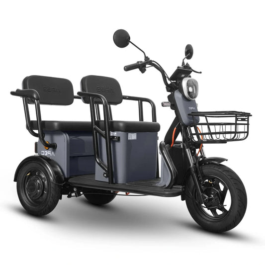 Tricicletă electrică fără permis Grande gri, 1000W, fără permis, vedere din lateral.