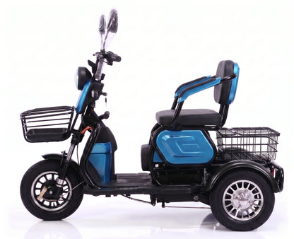Tricicletă Electrică 3 scaune reglabile (1-3 locuri), Fără Permis, 1000W 60V20AH - Agrement - ALBASTRĂ