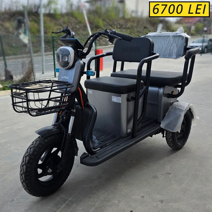 Tricicletă Electrică Grande cu 2 Banchete, Fără Permis, 1000W 60V20AH GRI- Omologată Rutier