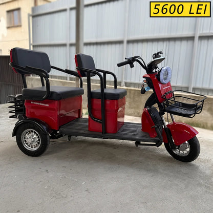 Tricicletă Electrică LONG 2 Banchete Mari Rabatabile, 1200W, 60V32AH - Agrement - Roșie