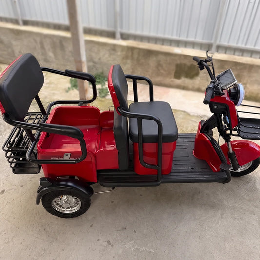 Tricicletă Electrică LONG 2 Banchete Mari Rabatabile, 1200W, 60V32AH - Agrement - Roșie