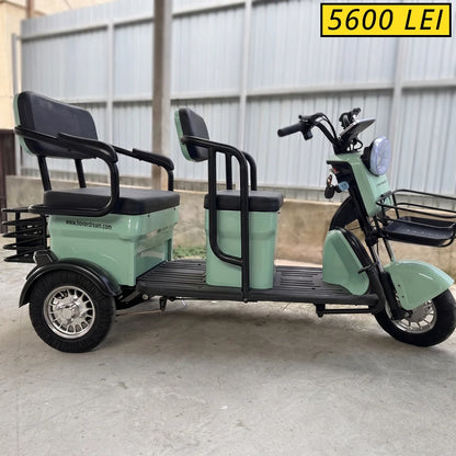 Tricicletă Electrică LONG 2 Banchete Mari Rabatabile, 1200W, 60V32AH - Agrement - Verde