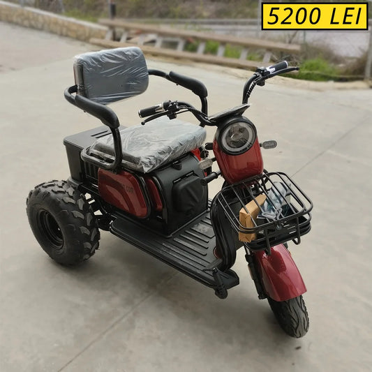 Tricicletă Electrică OFFROAD cu 3 scaune reglabile (1-3 locuri), Fără Permis, 800W 60V20AH - ROȘIE