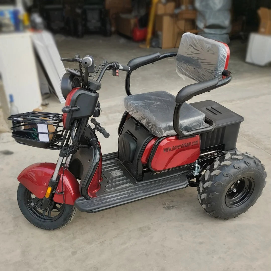 Tricicletă Electrică OFFROAD cu 3 scaune reglabile (1-3 locuri), Fără Permis, 800W 60V20AH - ROȘIE