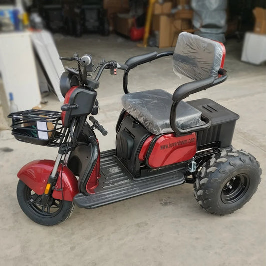 Tricicletă Electrică OFFROAD cu 3 scaune reglabile (1-3 locuri), Fără Permis, 800W 60V20AH - ROȘIE