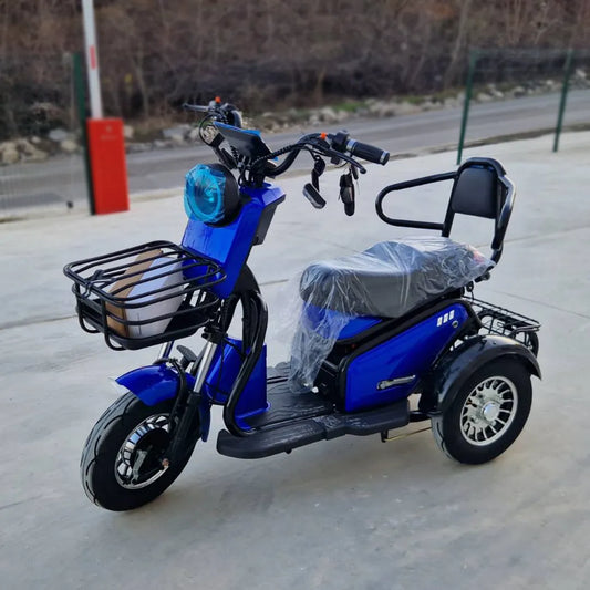 Tricicletă Electrică cu Șa Dublă, Fără Permis, 650W 60V20AH - Agrement - Albastră