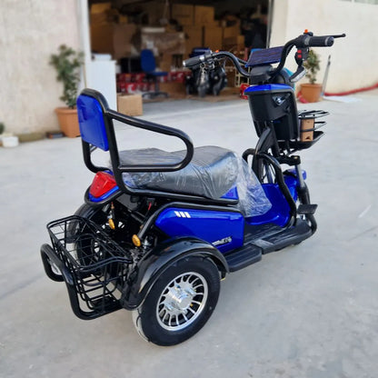 Tricicletă Electrică cu Șa Dublă, Fără Permis, 650W 60V20AH - Agrement - Albastră