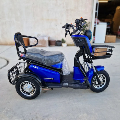 Tricicletă Electrică cu Șa Dublă, Fără Permis, 650W 60V20AH - Agrement - Albastră