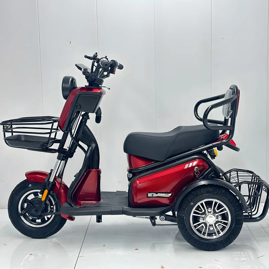 Tricicletă Electrică cu Șa Dublă, Fără Permis, 650W 60V20AH - Agrement - Roșie