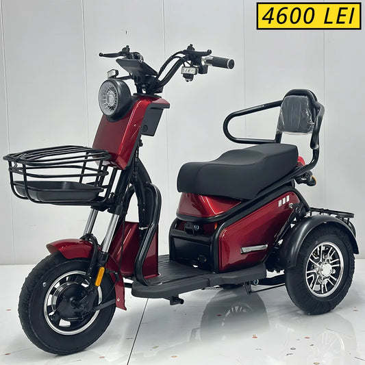 Tricicletă Electrică cu Șa Dublă, Fără Permis, 650W 60V20AH - Agrement - Roșie