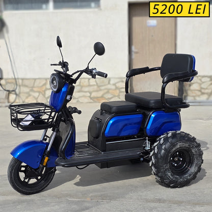 Tricicletă Electrică OFFROAD cu 3 scaune reglabile (1-3 locuri), Fără Permis, 800W 60V20AH - ROȘIE