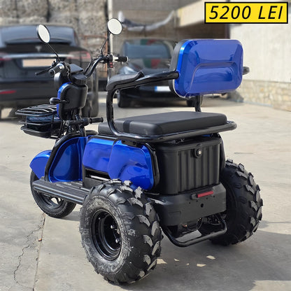 Tricicletă Electrică OFFROAD cu 3 scaune reglabile (1-3 locuri), Fără Permis, 800W 60V20AH - ALBASTRĂ