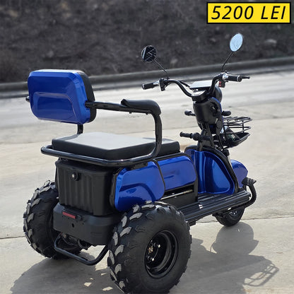Tricicletă Electrică OFFROAD cu 3 scaune reglabile (1-3 locuri), Fără Permis, 800W 60V20AH - ALBASTRĂ