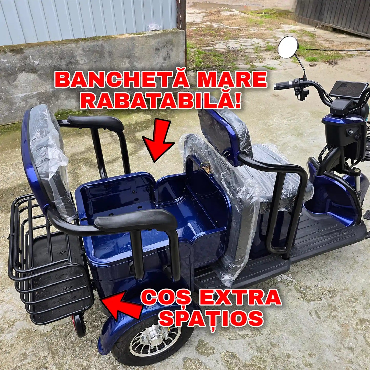 Tricicletă Electrică LONG 2 Banchete Mari Rabatabile, 1200W, 60V32AH - Agrement